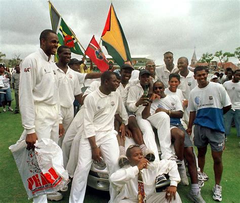 West Indies players celebrate their victory on the fifth day of the ...