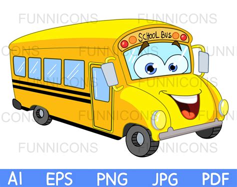 Caricatura clipart de un personaje de autobús escolar feliz - Etsy México