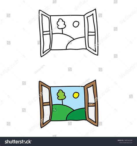 Cartoon Drawing Open Window Stock Vector (Royalty Free) 1489369289 | Shutterstock