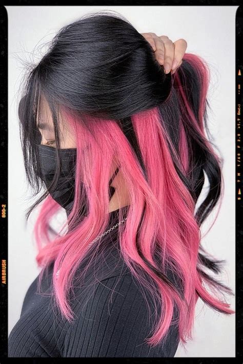 Black Hair With Light Pink Highlights