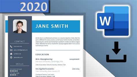 CV Template Word DOWNLOAD FREE ⬇ (2020) 😱 - Blue Resume Design with ...