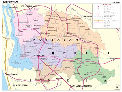 Kottayam District Map, Kerala District Map with important places of ...