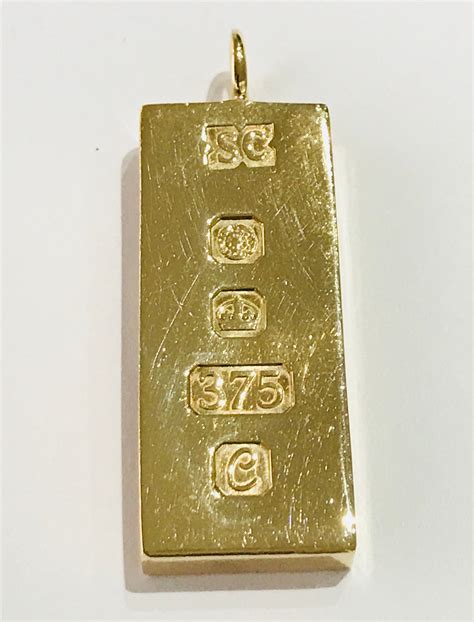 Stunning vintage 9ct yellow gold 1 troy ounce bar ingot pendant ...