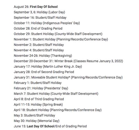 Loudoun County Public Schools Calendar 2021-2022