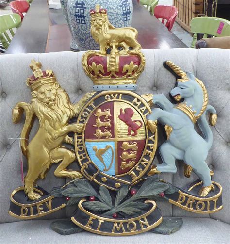 ROYAL COAT OF ARMS, in a polychrome finish, 78cm x 70cm.