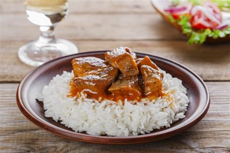 Beef stew with white rice stock image. Image of meat - 50907557