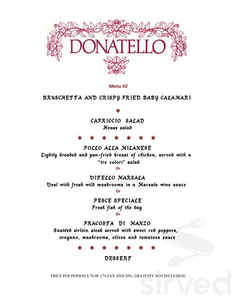 Donatello Italian Restaurant menu in Tampa, Florida, USA