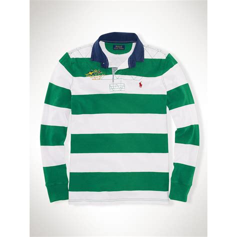 Lyst - Polo ralph lauren Custom-fit Striped Rugby Shirt in Green for Men