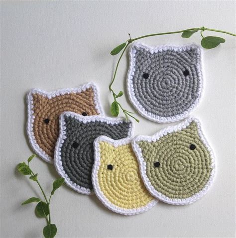 Cat Head Coaster set Crochet Cat Face Coaster Cat lover | Etsy ...