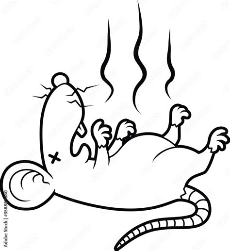 Vector Cartoon Stinky Dead Rat Line Art Stock Vector | Adobe Stock