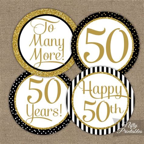 Printable 50th Anniversary Cupcake Toppers - Black Gold