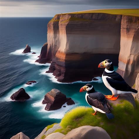 Premium AI Image | Sea cliffs with puffins