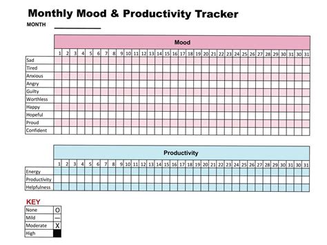 Mood & Productivity Tracker Printable Chart Journal Self Care