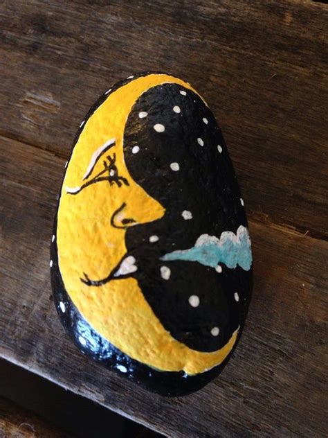 Handpainted Moon phase Stone curios or paperweight. Natural smooth river rock found at a State ...