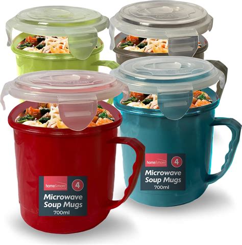 4pk Soup Containers with Lids | Microwavable Soup Mug with Lid | 700ml ...
