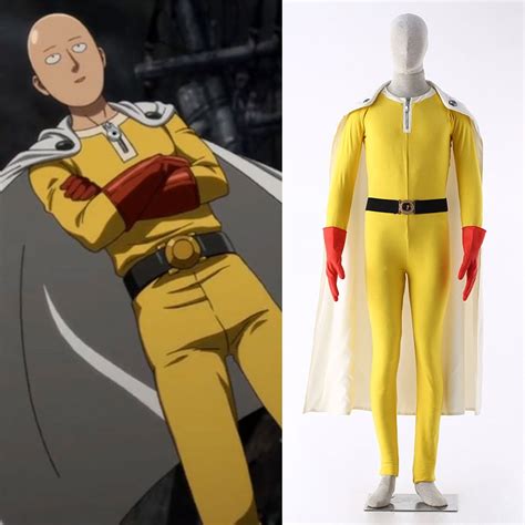 Anime ONE PUNCH MAN Saitama Cosplay Costume Set Customize Size Jumpsuit Cloak Belt Gloves Set ...