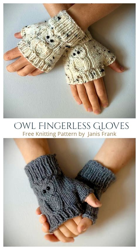 Knit Owl Fingerless Gloves Free Knitting Patterns - Knitting Pattern