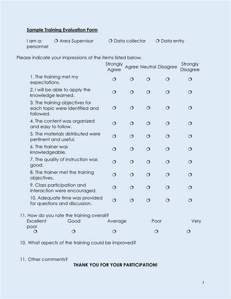 Free Training Evaluation Forms and Questionnaires (Word - PDF)