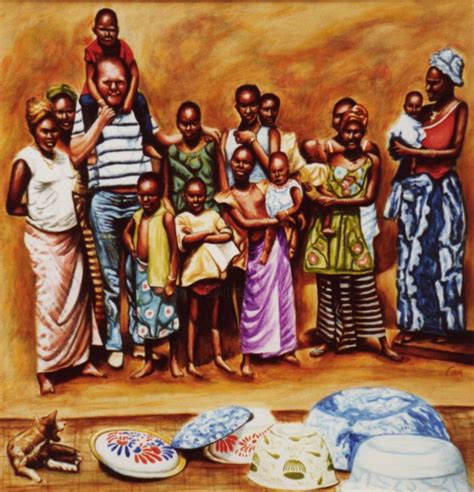 African friends in a village (Africa paintings)