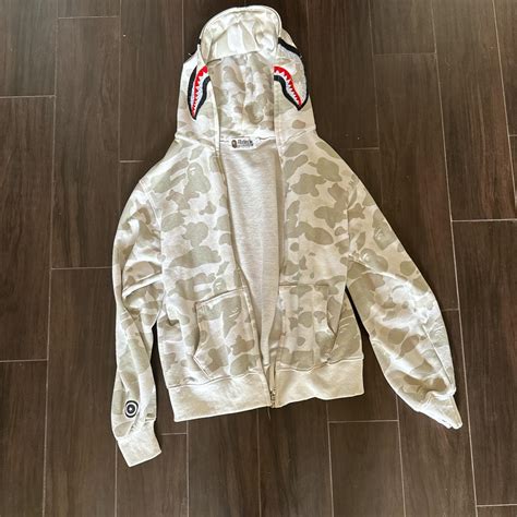 white bape camo zip up hoodie *REAL* - Depop