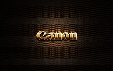 Canon glitter logo, creative, metal grid background, Canon logo, brands ...