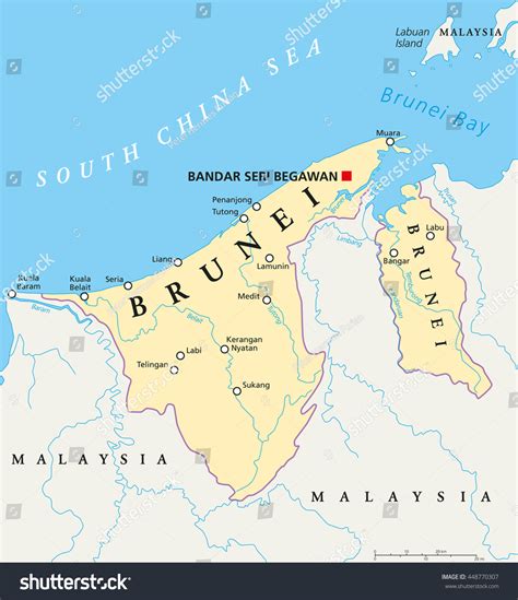 Brunei Political Map Capital Bandar Seri Stock Vector (Royalty Free) 448770307 | Shutterstock