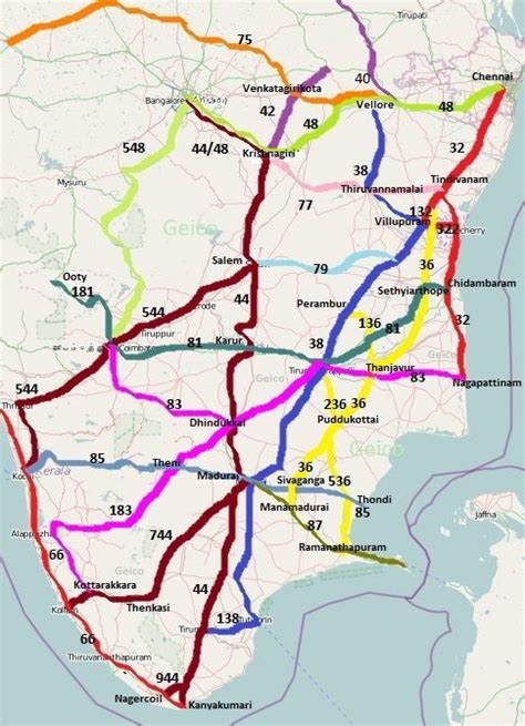 Road Map Of Tamil Nadu