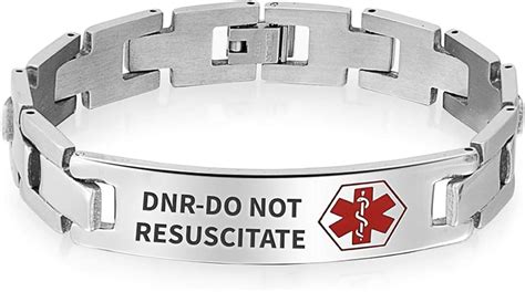 DNR-Do Not Resuscitate Identification Medical Alert ID U Link Bracelet for Men 8.5 Inch Steel ...