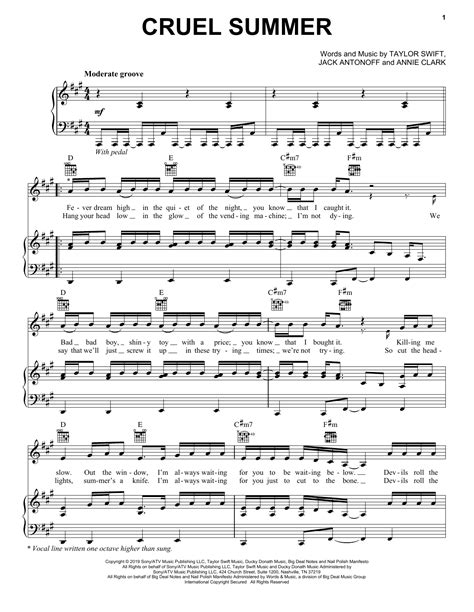 Taylor Swift "Cruel Summer" Sheet Music Notes | Download Printable PDF Score 427829