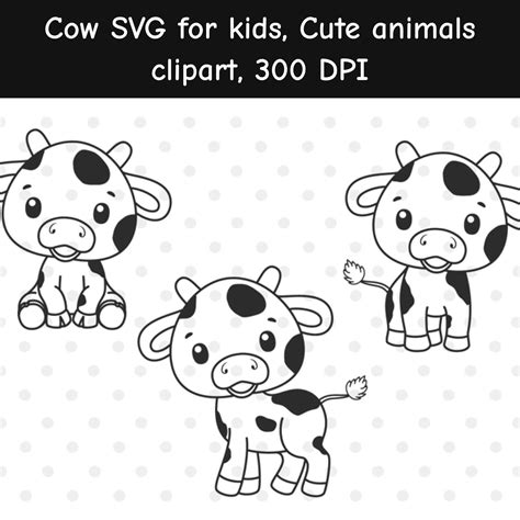 Cow SVG For Kids, Cute Animals Clipart, 300 DPI – MasterBundles