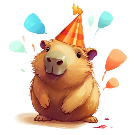 Capybara's Party A Playful Cartoon with a Cute Capybara Wearing a Party ...