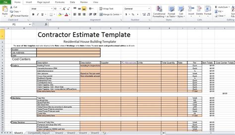 Free Contractor Estimate Template Excel - Excel TMP