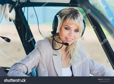 Female Pilot Cockpit Helicopter Before Take Stock Photo 1418918609 ...