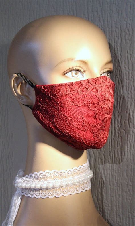 Fashion Fabric Face Mouth Cover Washable Mask Burgundy Lace | Etsy ...