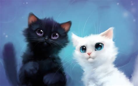 Download wallpapers black and white cats, 4k, cute animals, 3D art, yin and yang, cartoon cats ...