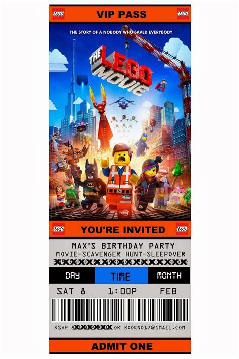 *Jennuine by Rook No. 17*: Free Printable Ticket Style Party Invitations -- The Lego Movie