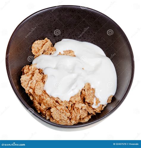 Yoghurt into Bowl of Cereal Stock Photo - Image of cornflake, nature ...