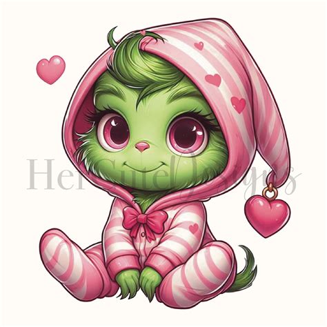 Cute Baby Grinch in Pink Valentine Pajamas PNG Baby Shower Green Digital Image Heart - Etsy