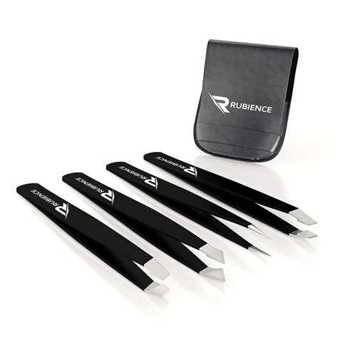 Tweezers Set 4Piece Rubience Stainless Steel Slant Tip and Pointed Eyebrow Tweezer Set Great ...