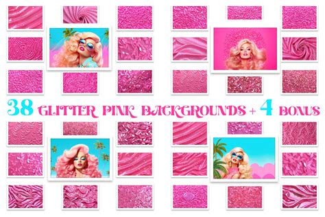 Shiny Glitter Pink backgrounds. Blonde Barbie girl | Creative Market