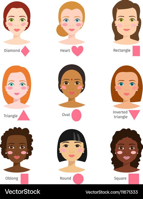 Different woman face types shapes female head Vector Image