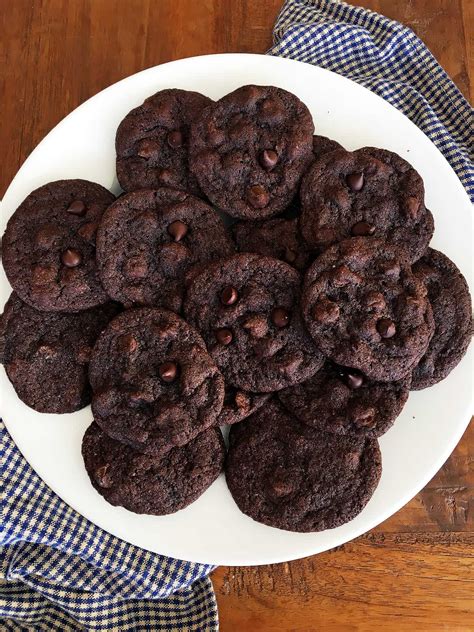 Soft and Chewy Double Chocolate Chip Cookies - One Happy Dish