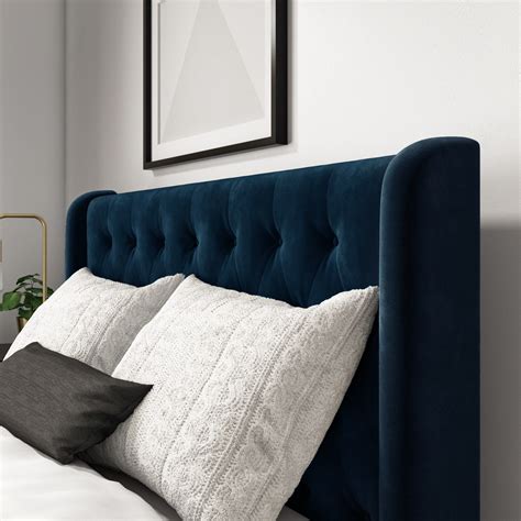 Amara King Size Bed Frame In Navy Blue Velvet With Quilted Headboard ...