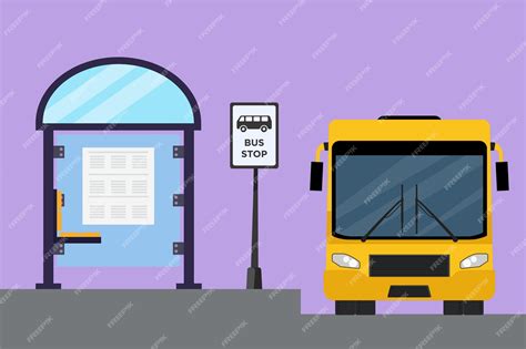 Premium Vector | Character flat drawing bus stop with shelter simple bus sign information poster ...