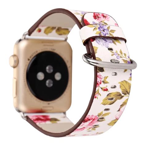 New Floral Flower PU Leather Watch Band for Apple Watch iWatch Strap 38mm 42mm Band Series 1/2 ...