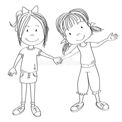 Two Happy Girls Holding Hands, Smiling. Best Friends - Original Hand ...