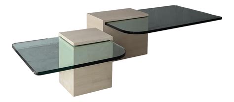 Pair of Italian Travertine and Cantilevered Glass Coffee Tables | Chairish