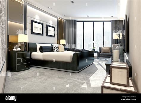 3d render modern luxury hotel room Stock Photo - Alamy