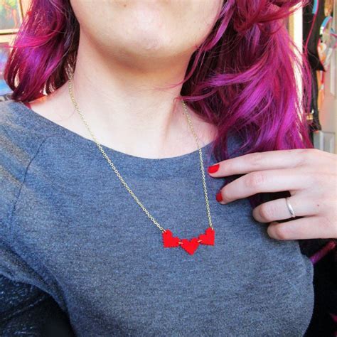 Red 8 Bit Pixel Heart Pendant Necklace ⋆ It's Just So You