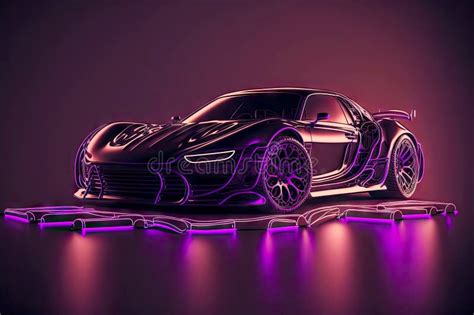 Indoor Sports Car in 3d Render Neon Backlight Dark Purple Stock ...